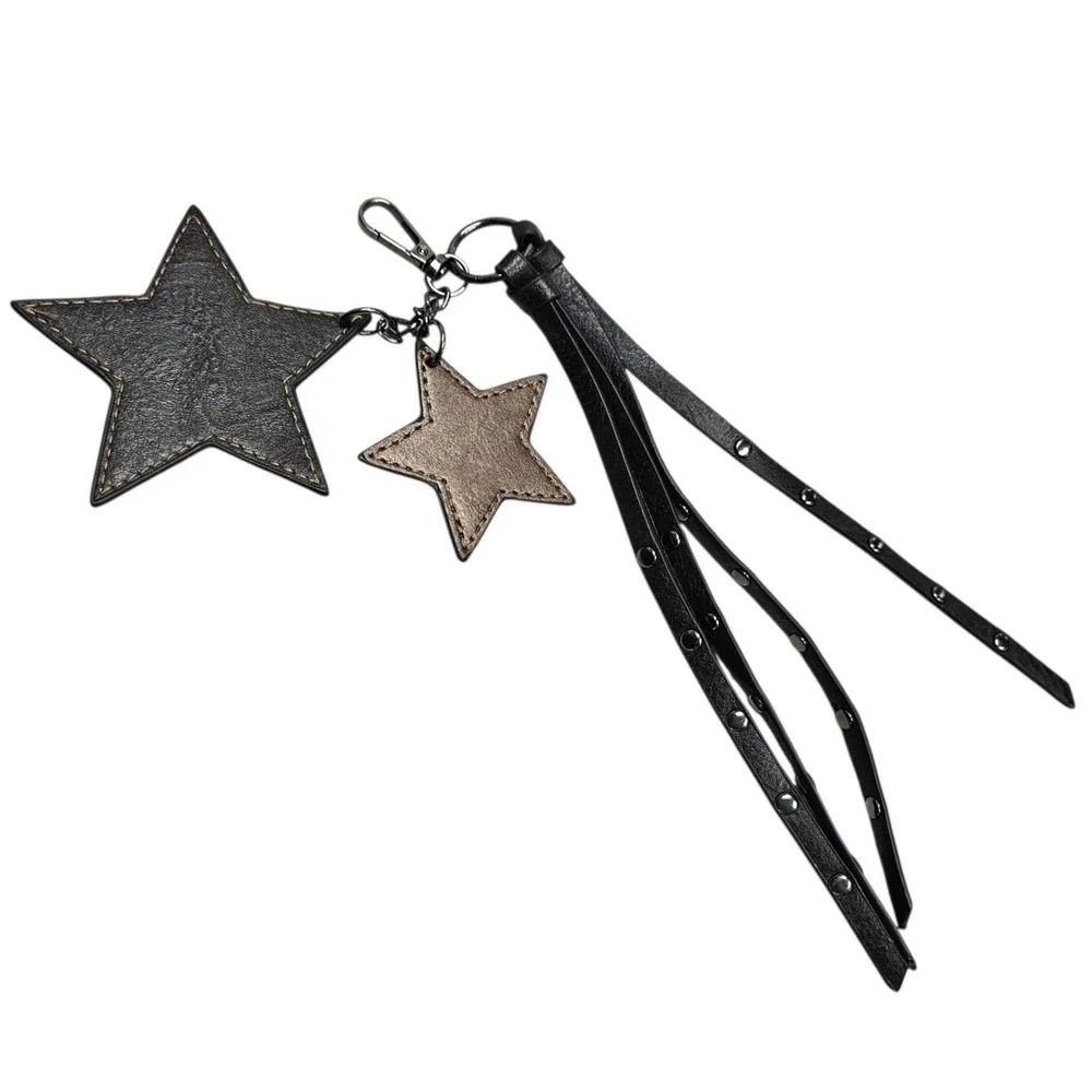 Star‎ Bag Charm Keychain Women OS Black Bronze Studded Tassel Western
